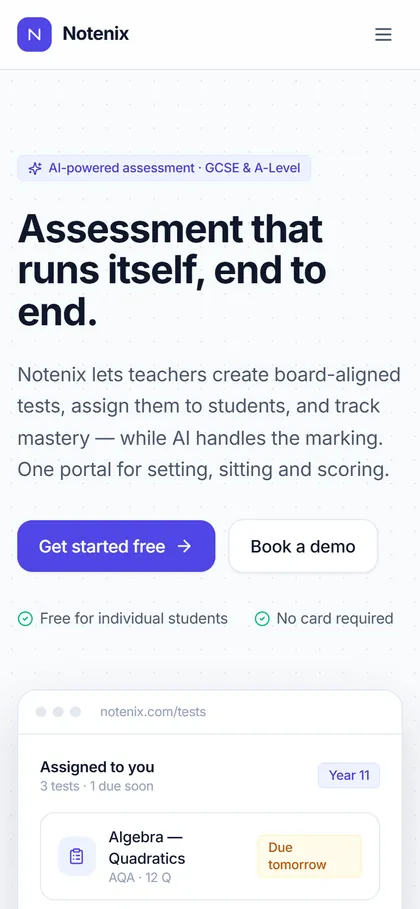 Notenix homepage on a phone
